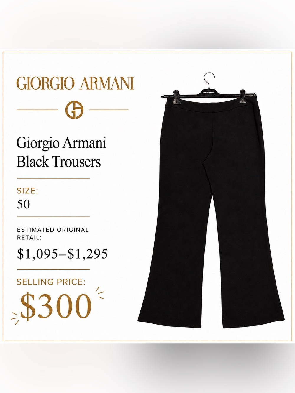 Giorgio Armani Black Trousers - Size 50